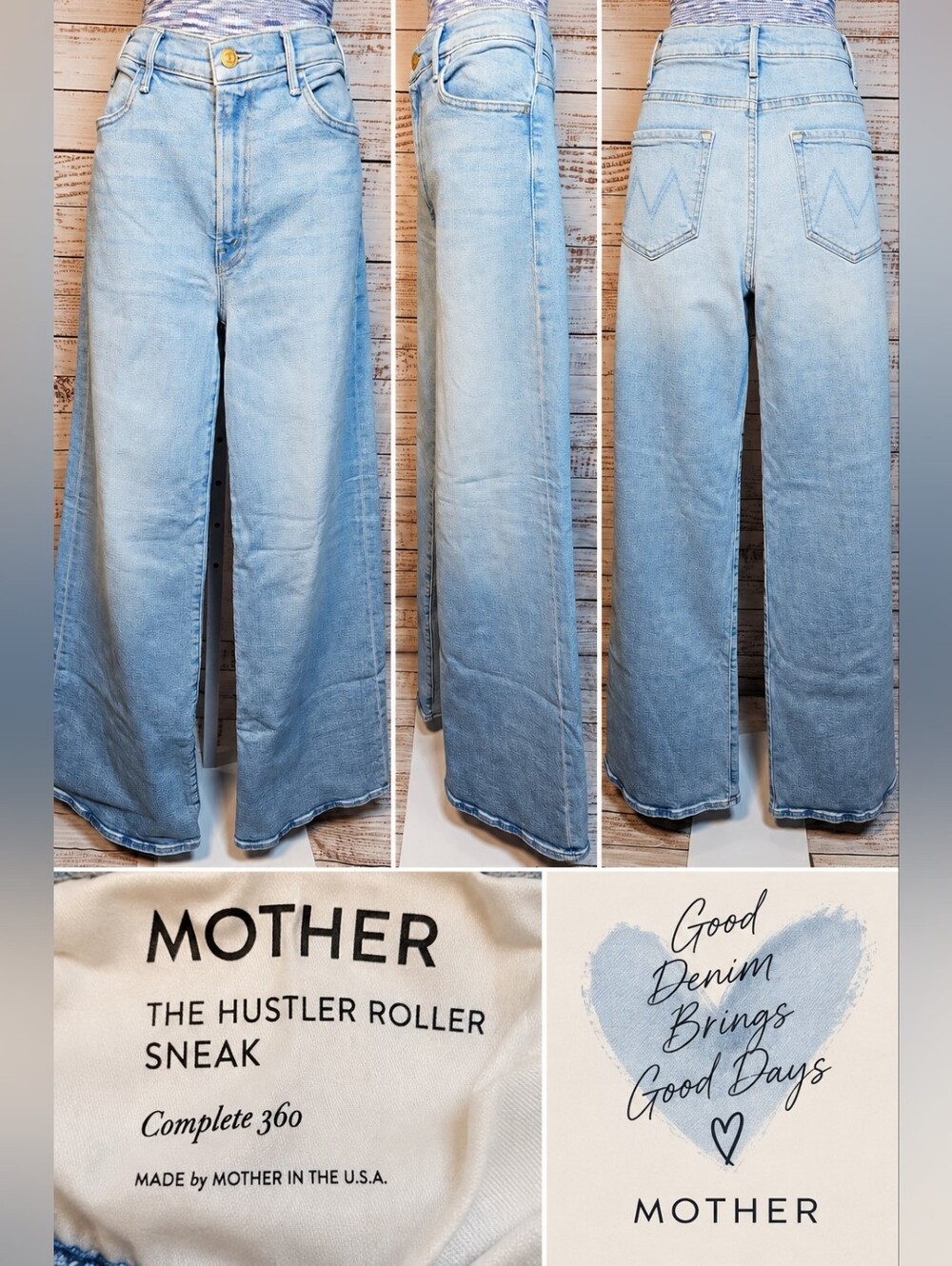 MOTHER The Hustler Roller Sneak High Rise Wide Leg Jeans 29 Complete 360